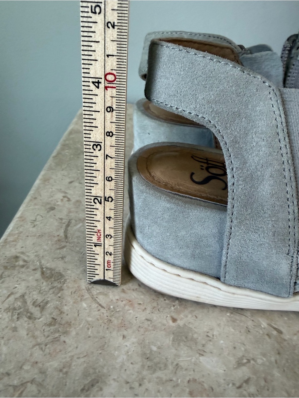 Sofft Sandals Womens 6 Grey Suede Leather Shandi Perforated Cutout Ankle Wedge - Picture 15 of 15